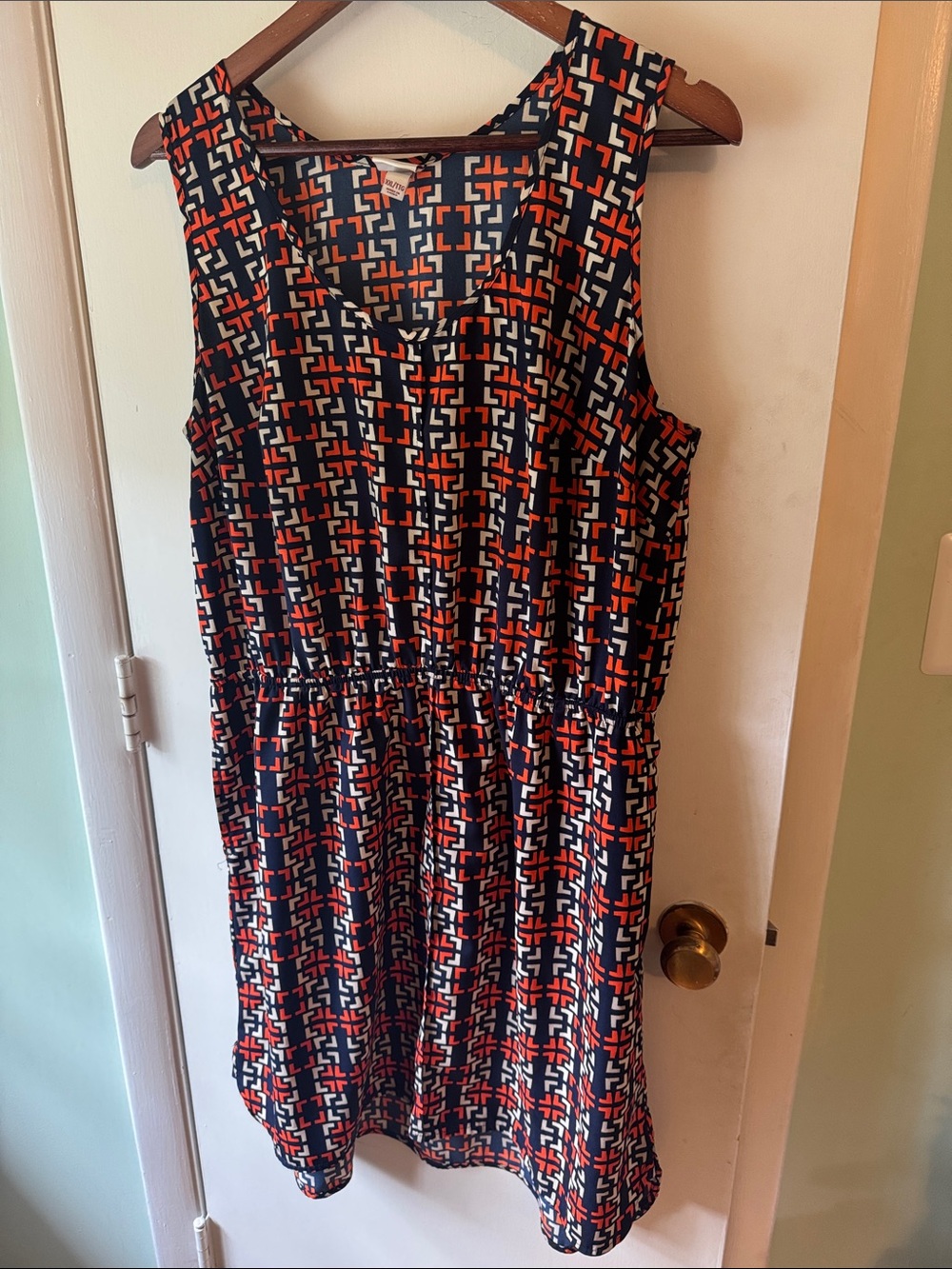 Merona Navy, Orange & Cream Geo-Print Sleeveless Midi Dress